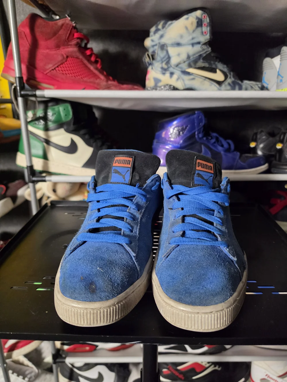 🔥 Puma Men Size 11.5 Blue Suede Athletic Sneakers Black Orange Accents